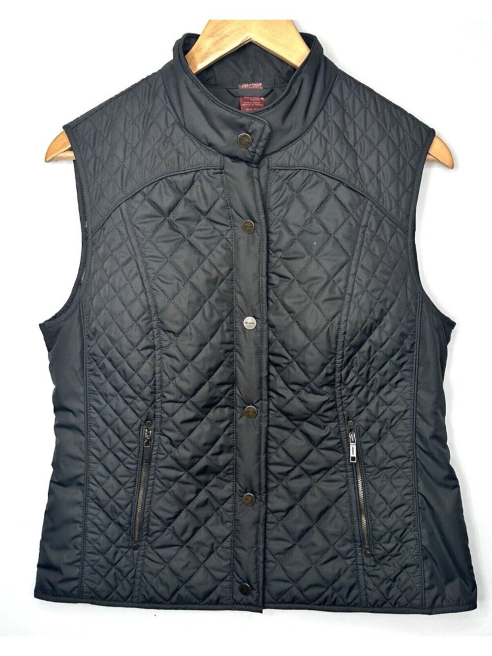 Olsen Quilted Vest Womens 6 Gray Snap Front Insulated Zip Pocket Gilet Puffer